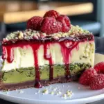 Elegant Pistachio Raspberry Crunch Cheesecake 2 Elegant Pistachio Raspberry Crunch Cheesecake