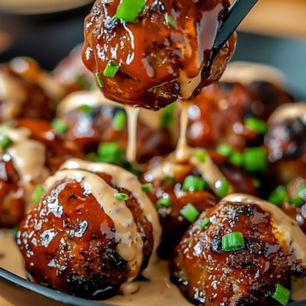 Korean BBQ Meatballs with Spicy Mayo Dip