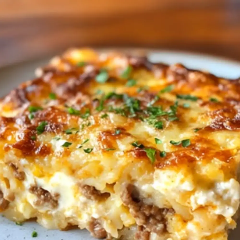 Sausage & Cream Cheese Hash Brown Breakfast Casserole