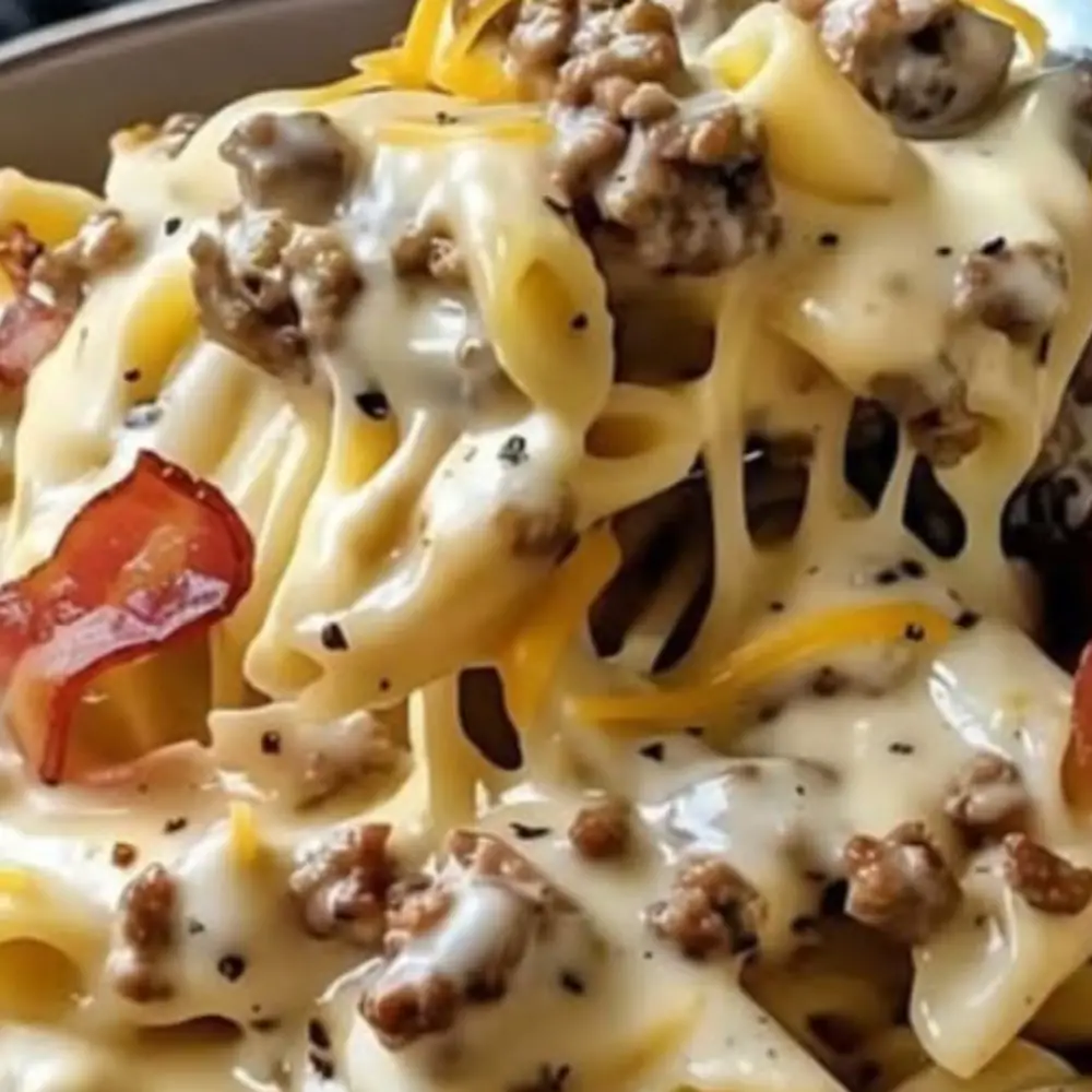 Loaded Bacon Cheeseburger Alfredo Pasta