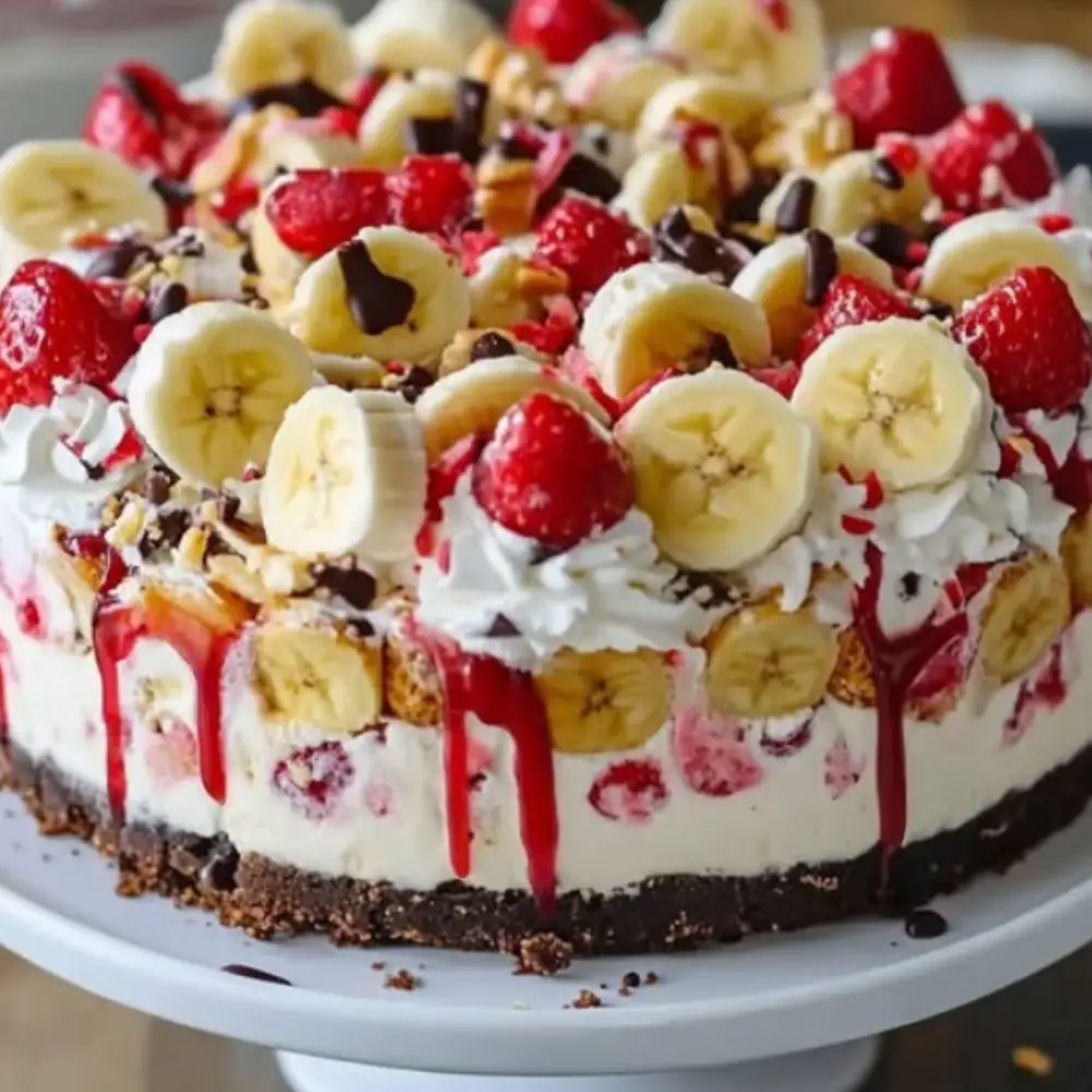 Heavenly No-Bake Banana Split Cheesecake
