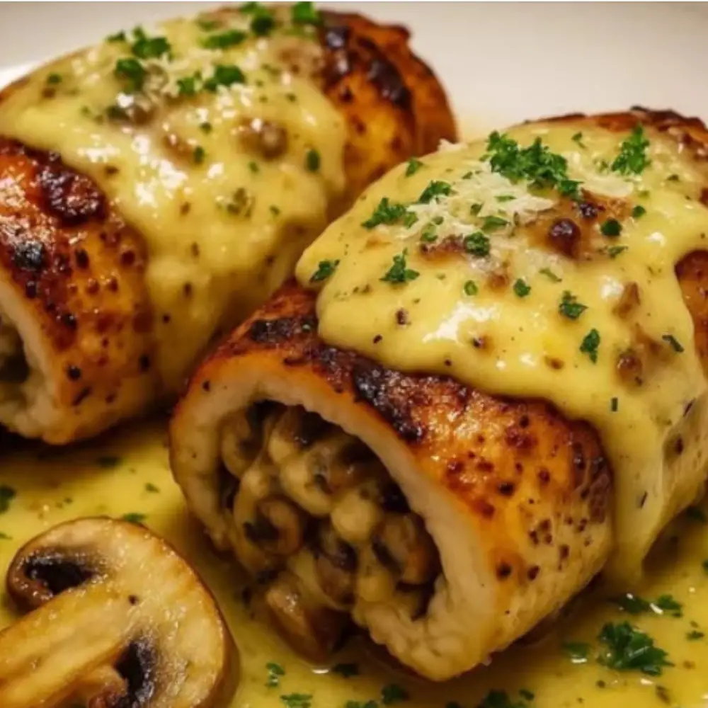 Cheesy Garlic Butter Mushroom Stuffed Chicken