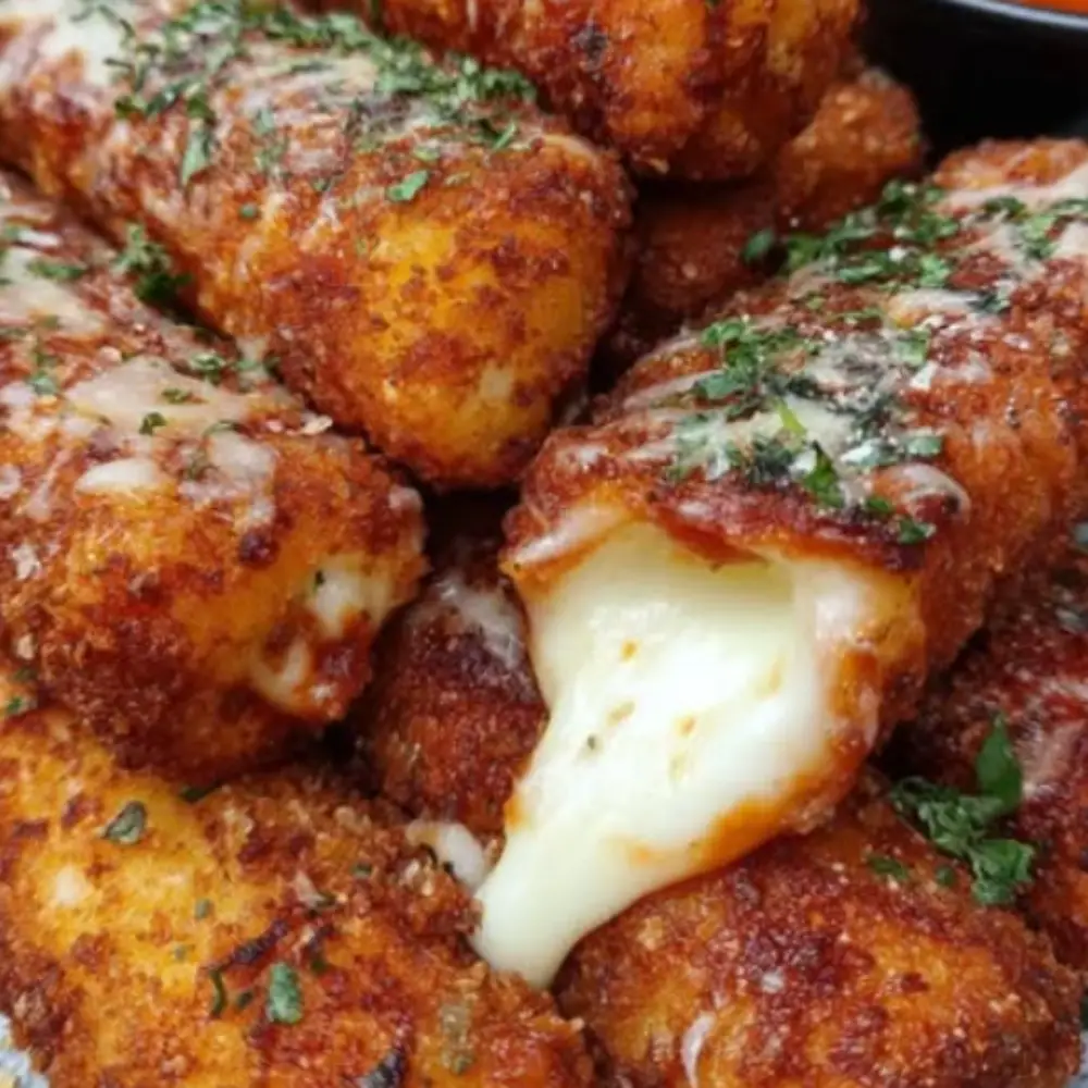 Crispy Mozzarella Sticks with Marinara & Creamy Garlic Dip