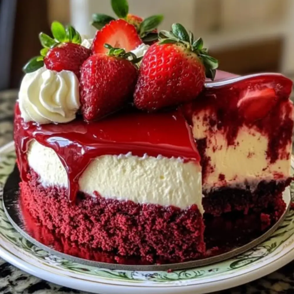 Heavenly Red Velvet Strawberry Cheesecake