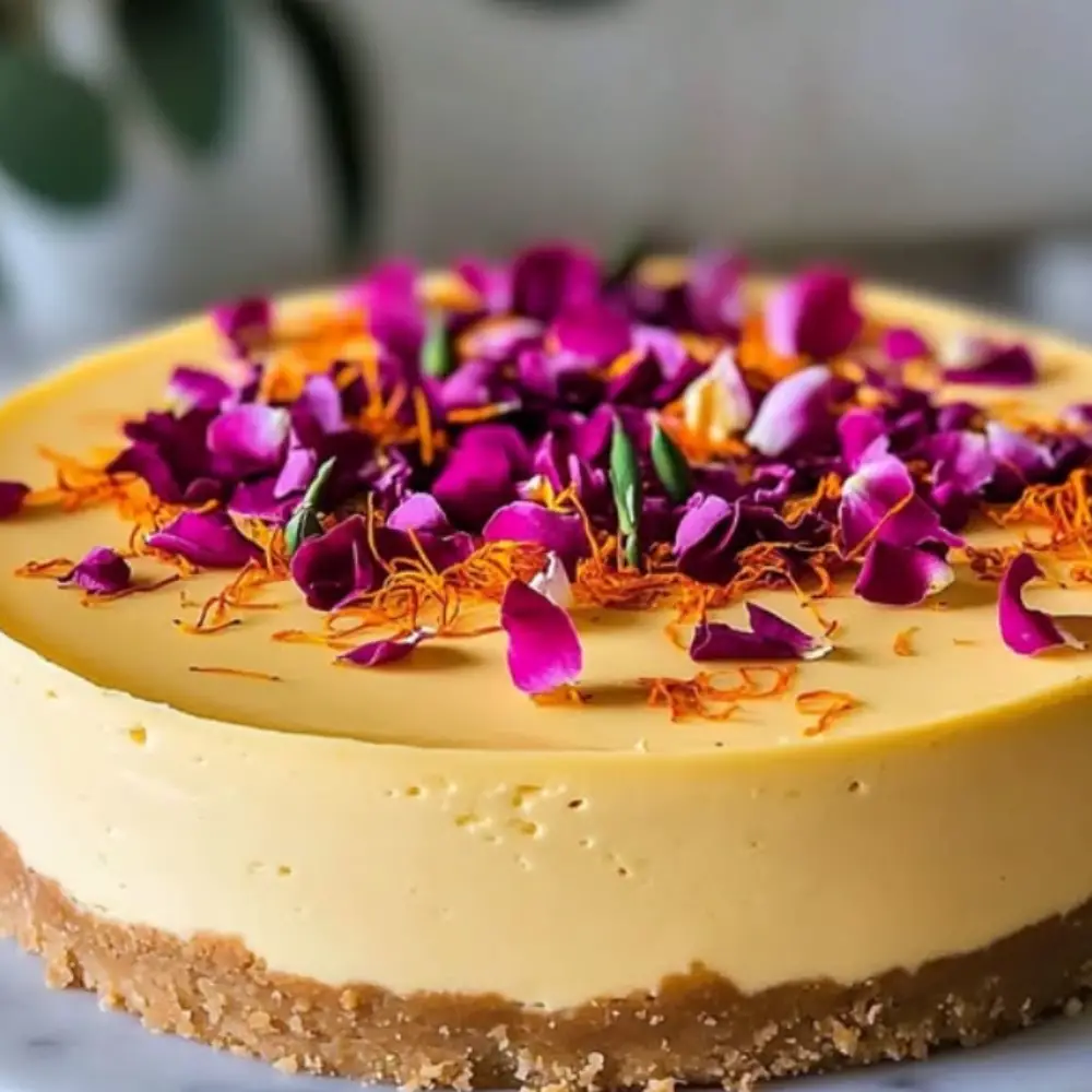 No-Bake Saffron Rose Cheesecake