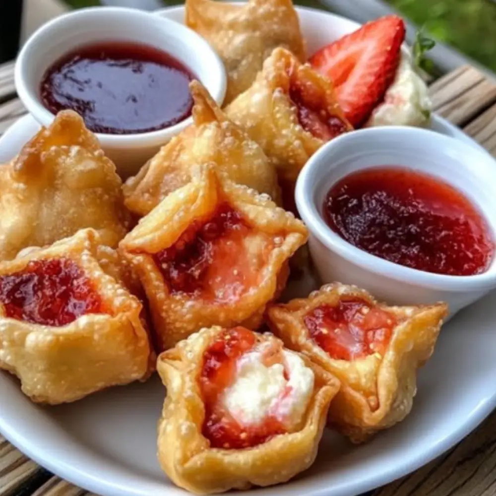 Deep-Fried Strawberry Cheesecake Wonton Bites