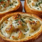 Garlic Bread Bowls with Chicken Alfredo