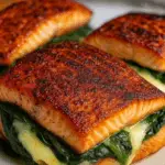 Blackened Salmon Stuffed with Spinach & Parmesan 3 Blackened Salmon Stuffed with Spinach & Parmesan