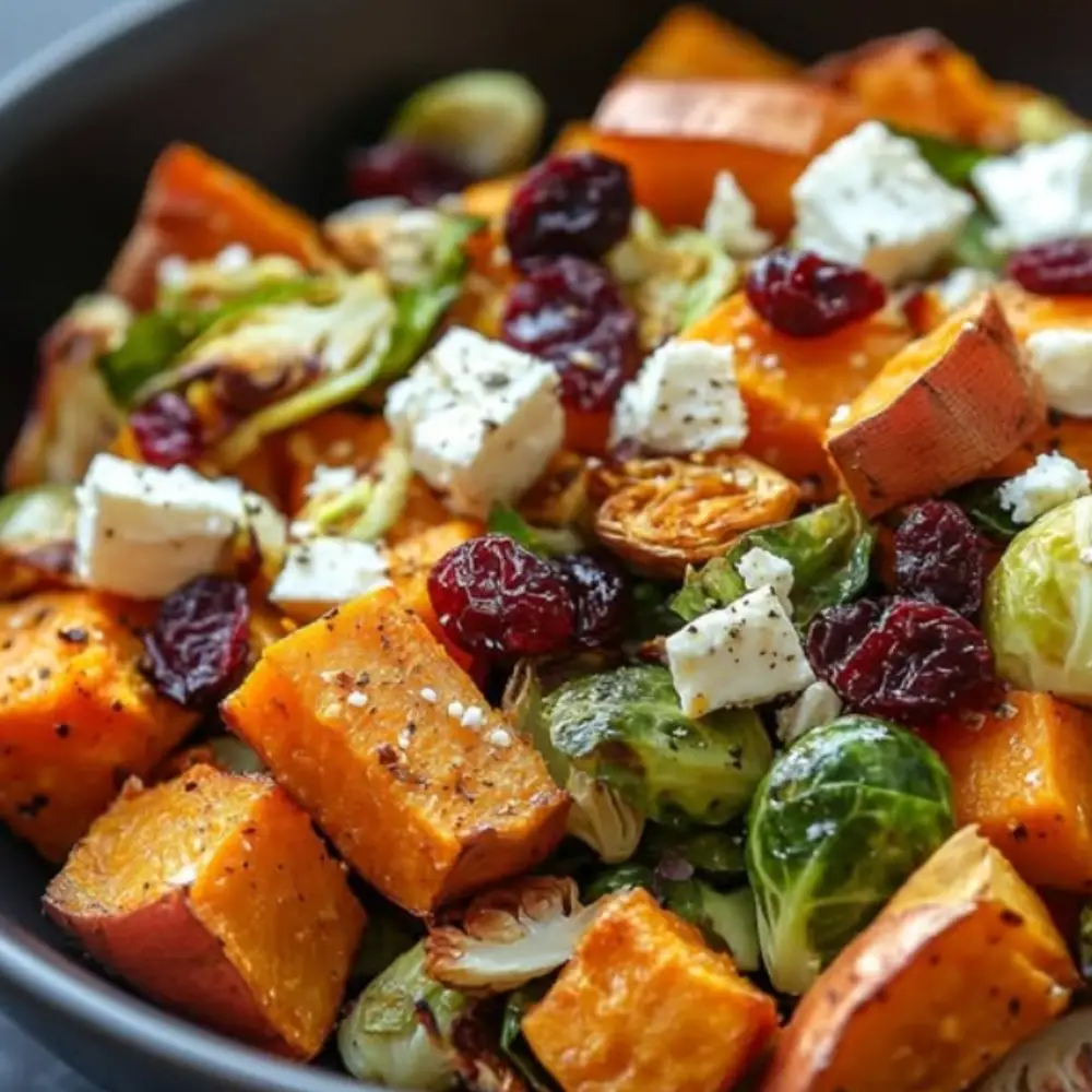 Autumn Harvest Salad with Butternut Squash, Brussels Sprouts, and Feta