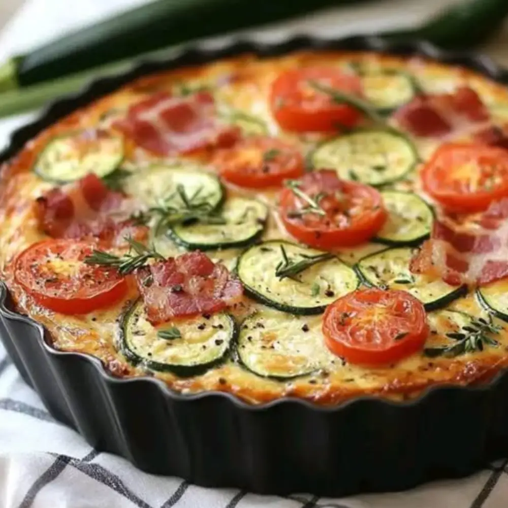 Crustless Quiche with Bacon, Zucchini, and Tomatoes
