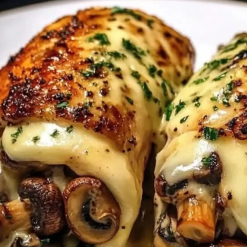 Cheesy Garlic Butter Mushroom Stuffed Chicken