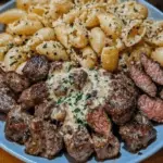 Garlic Butter Steak Bites & Creamy Parmesan Shells 2 Garlic Butter Steak Bites & Creamy Parmesan Shells