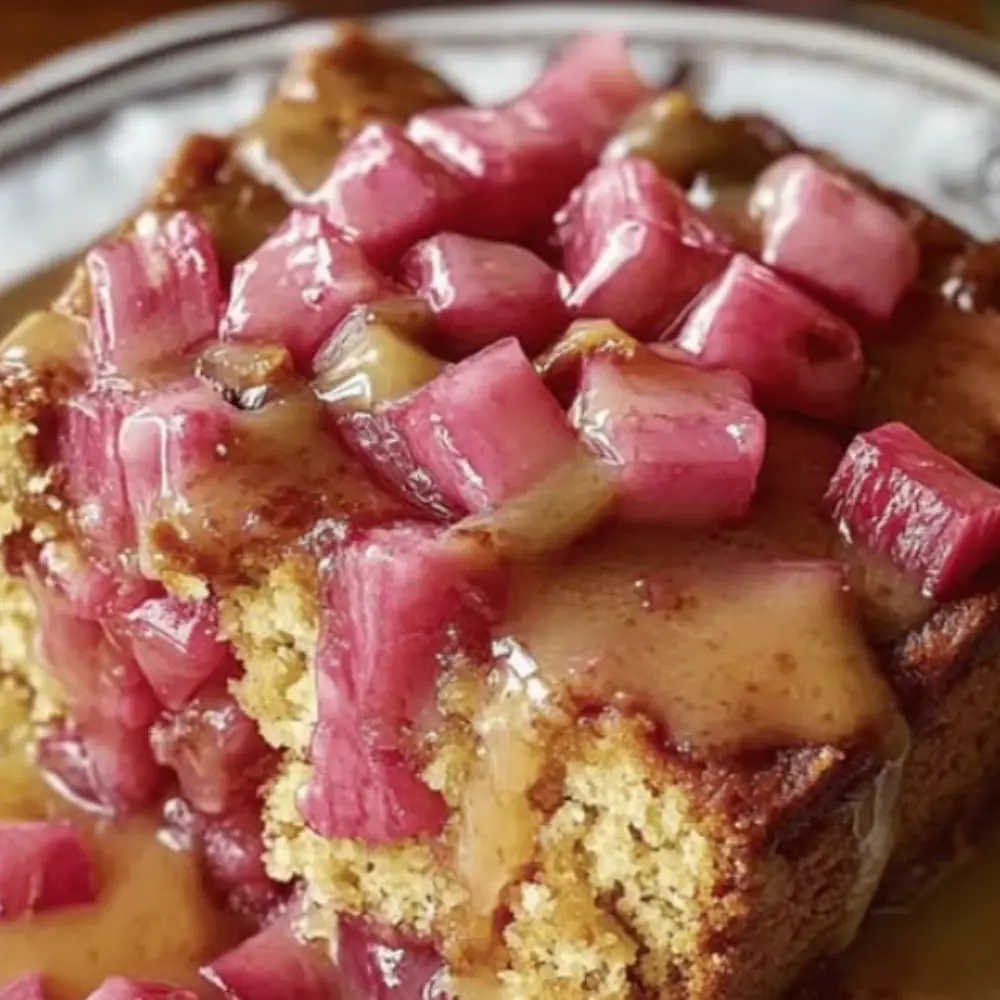 Rhubarb Cake with Butter Sauce