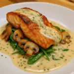 Garlic Butter Salmon with Spinach & Mushrooms in Creamy Sauce 3 Garlic Butter Salmon with Spinach & Mushrooms in Creamy Sauce