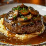 Salisbury Steak with Garlic Mashed Potatoes and Mushroom & Onion Gravy 3 Salisbury Steak with Garlic Mashed Potatoes and Mushroom & Onion Gravy