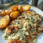 Triple-Cheese Garlic Chicken Alfredo with Crispy Parmesan Potatoes & Spinach-Basil Pesto Swirl 2 Triple-Cheese Garlic Chicken Alfredo with Crispy Parmesan Potatoes & Spinach-Basil Pesto Swirl