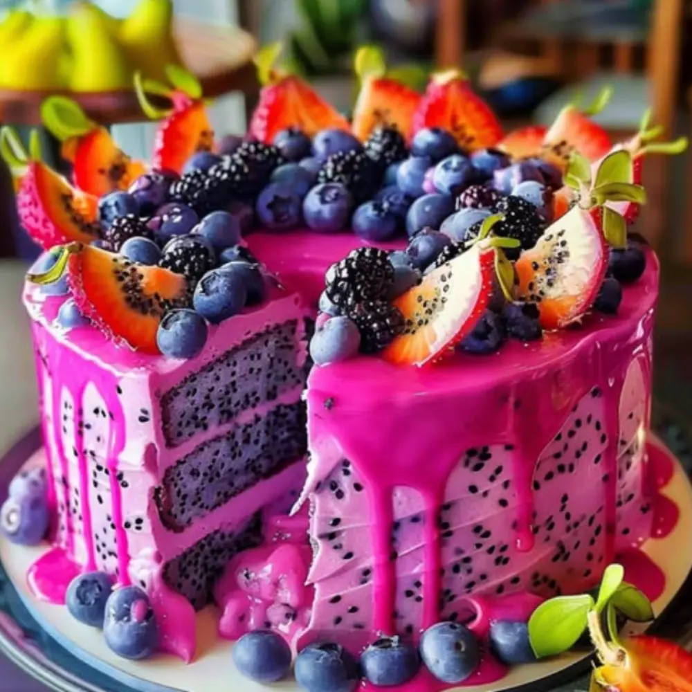 Dragon Fruit & Blueberry Cake