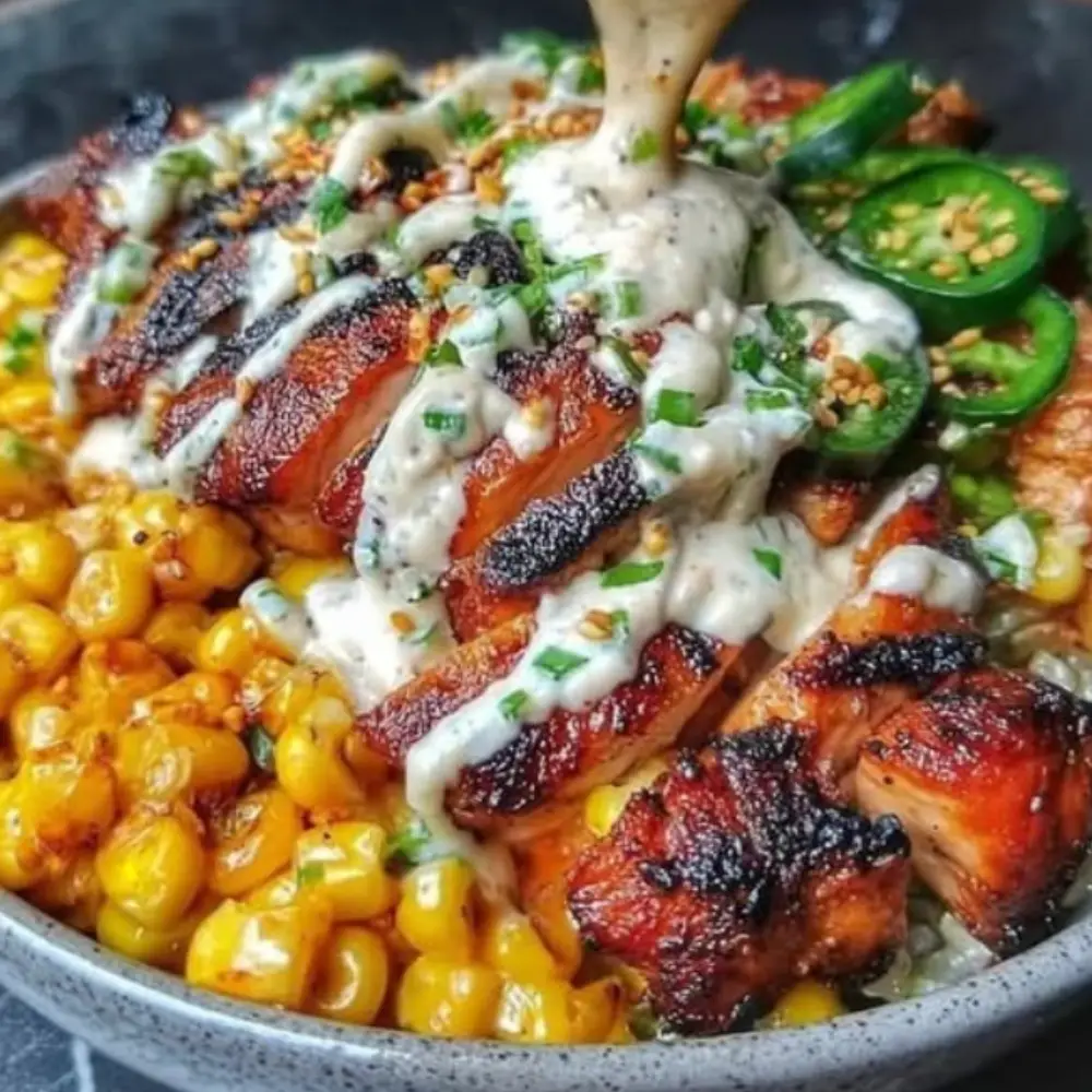 Grilled Chicken Bowl with Corn, Jalapeños & Creamy Sauce