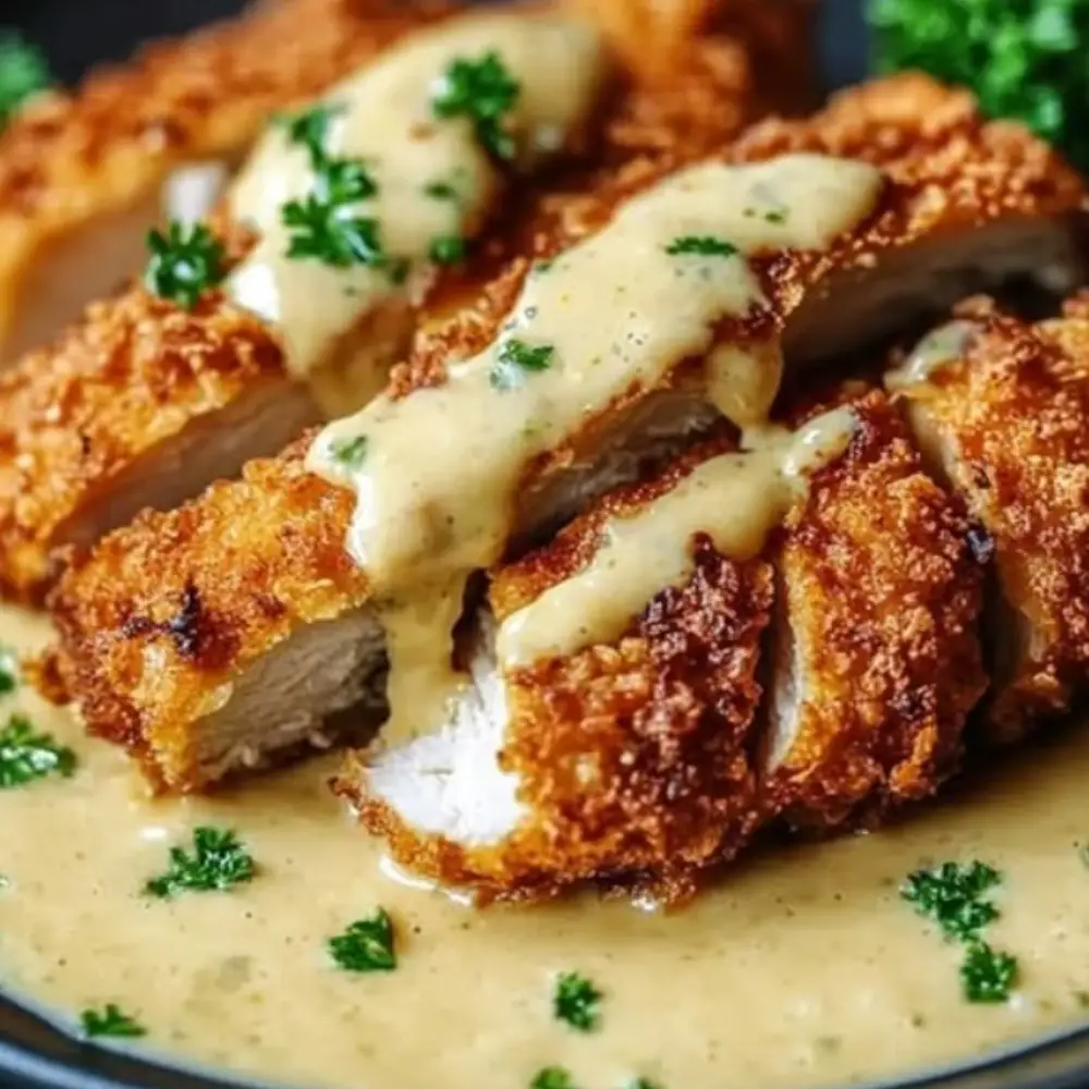 Crispy Parmesan Chicken with Rich Garlic Sauce