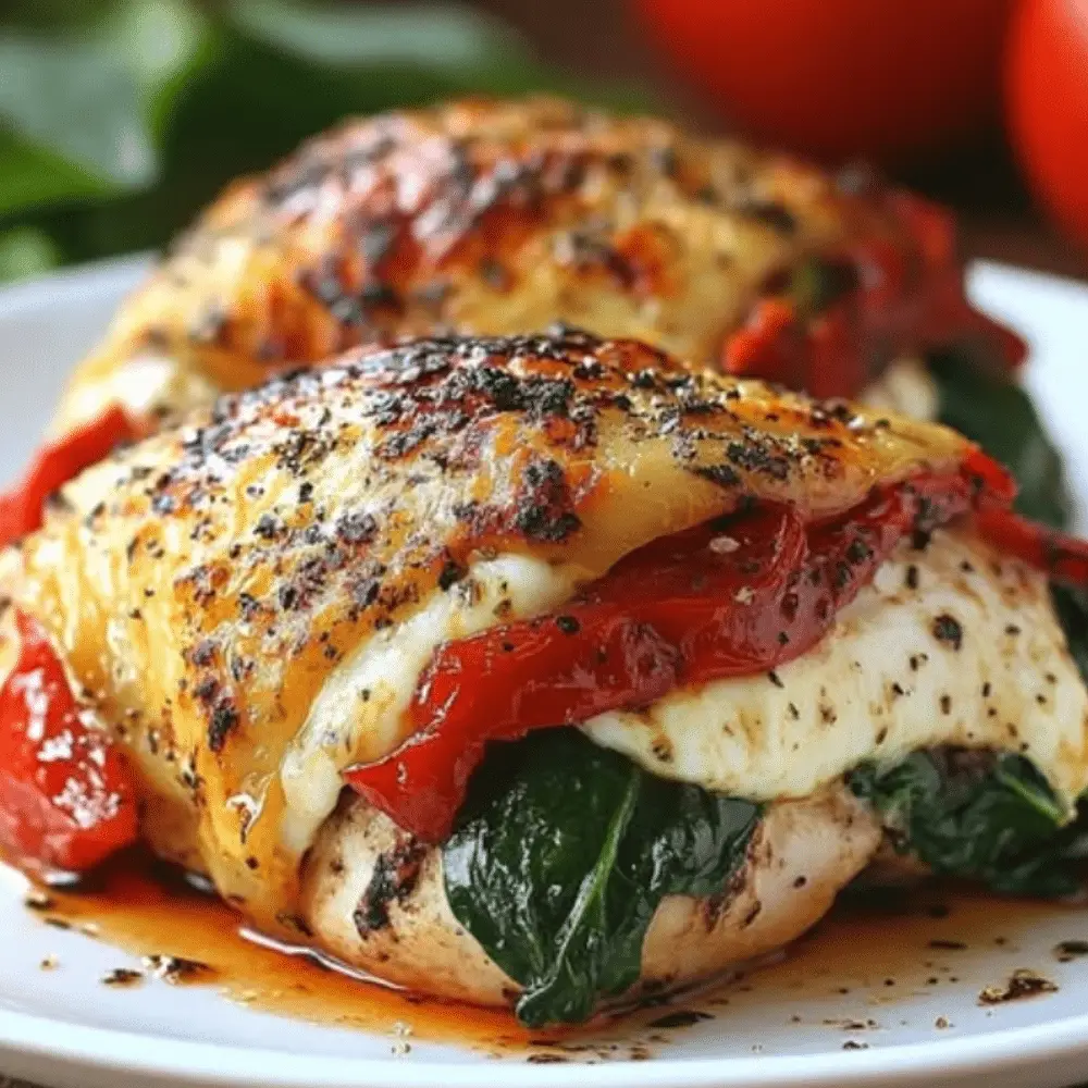 Chicken Breast Filled with Roasted Red Pepper, Spinach, and Melty Mozzarella