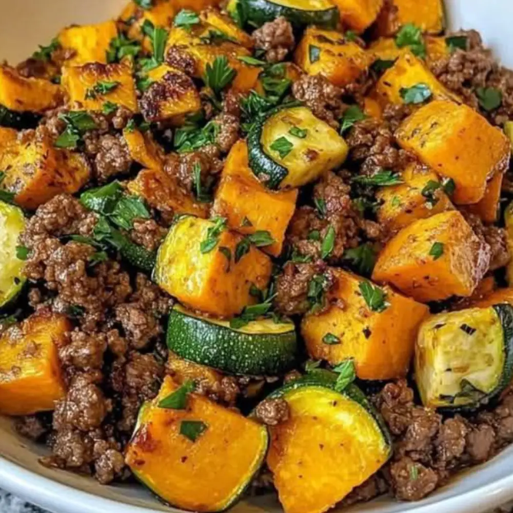Sweet Potato & Zucchini Ground Beef Skillet